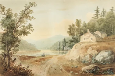 Ansicht in der Nähe von Fishkill, New York: Vorbereitende Studie für Platte 17 des Hudson River Portfolios, 1820